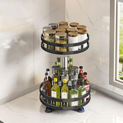 360 Rotating Spice Rack Organizer - Non-Skid Carbon Steel Storage Tray for Seasonings - ZOOMNSTORE