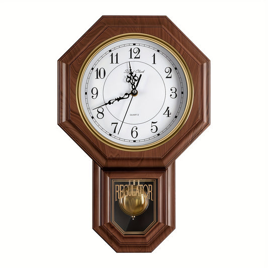 Chiming Wall Clock with Pendulum - Battery Operated Faux Wood Clock with Westminster Chimes for Home Decor - ZOOMNSTORE