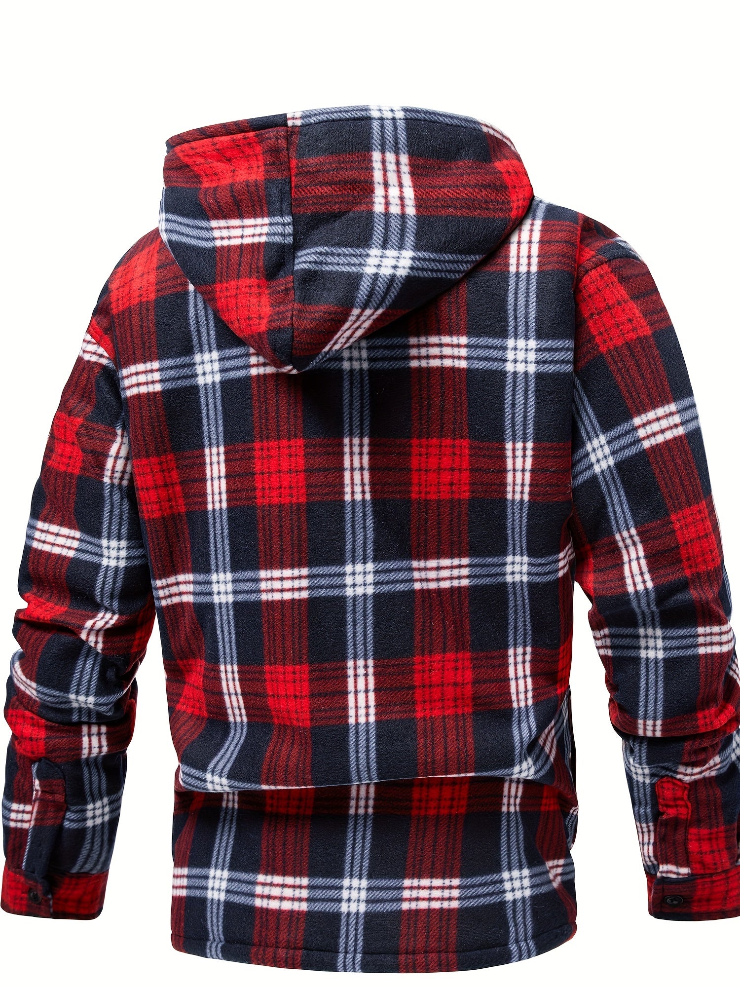 Men's fleece hooded casual fashion plaid zipper jacket - ZOOMNSTORE