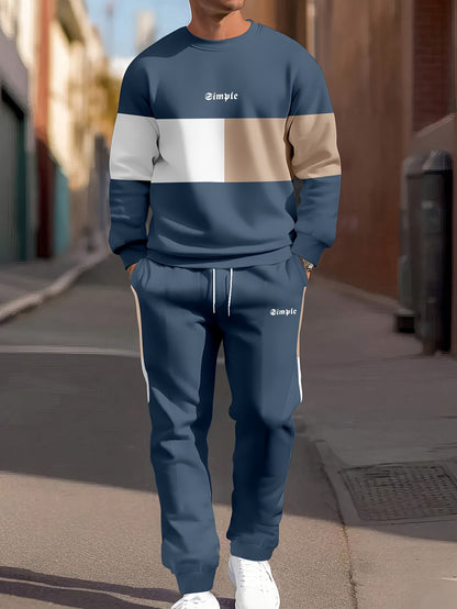 Color Blocked 2-Piece Mens Sweatshirt and Jogger Set - Casual Long Sleeve Outfit for Fall and Winter - ZOOMNSTORE