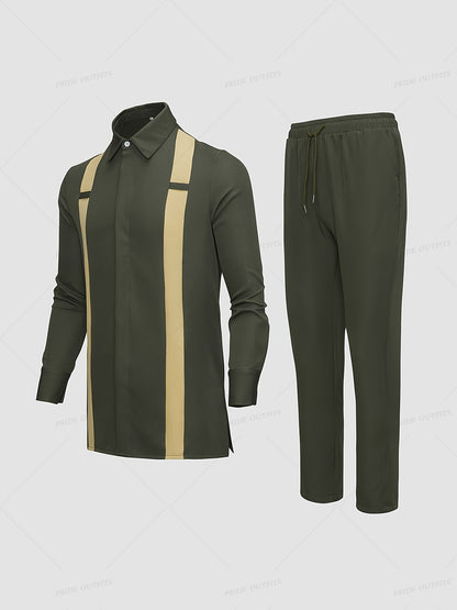 2-Piece African Dashiki Suit - Mens Casual Long-Sleeve Top  Elastic Pants Set - ZOOMNSTORE