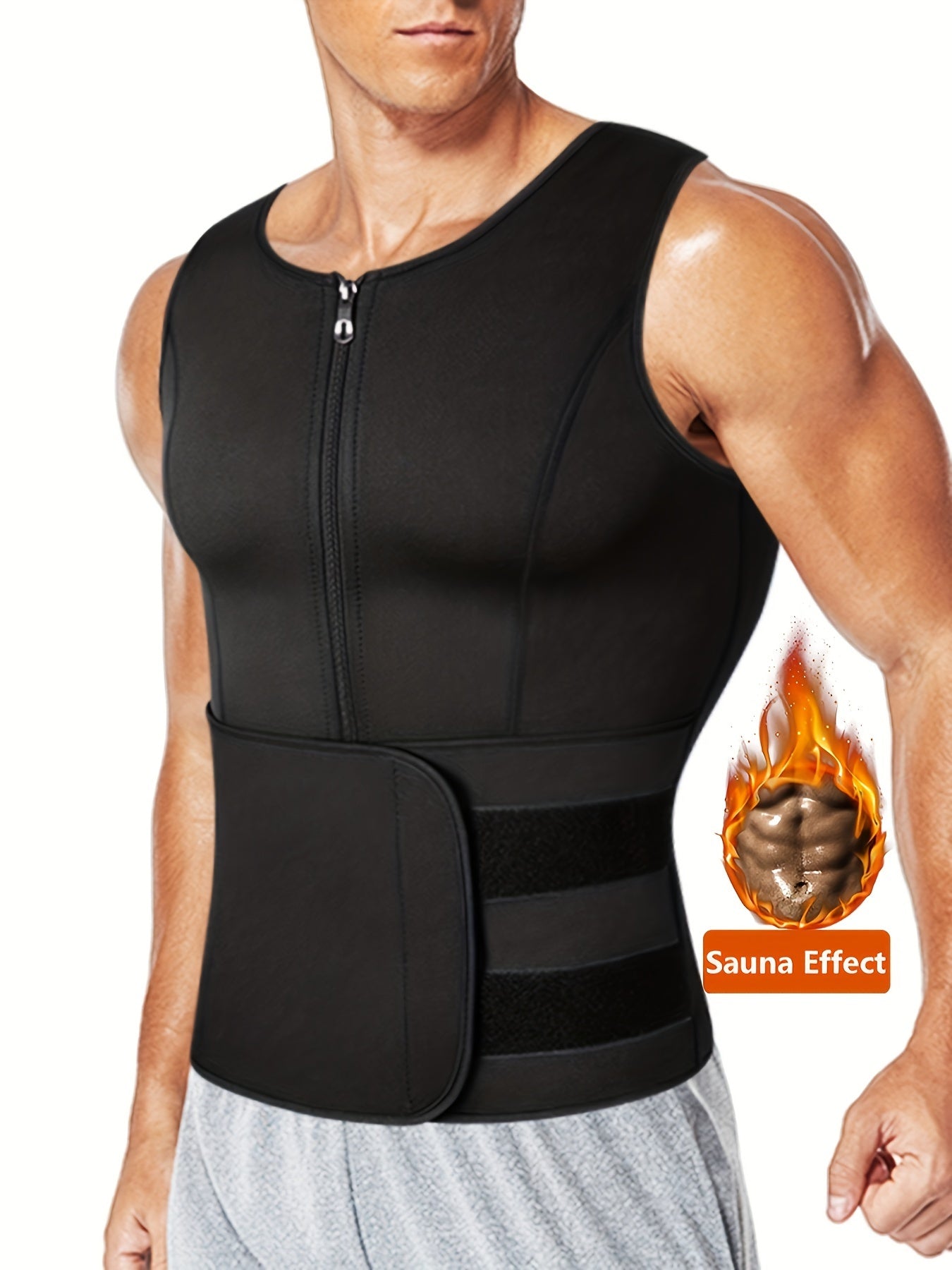 Mens Compression Zip-Up Athletic Vest - Slim Fit Gym Waist Trainer Tank Top - ZOOMNSTORE
