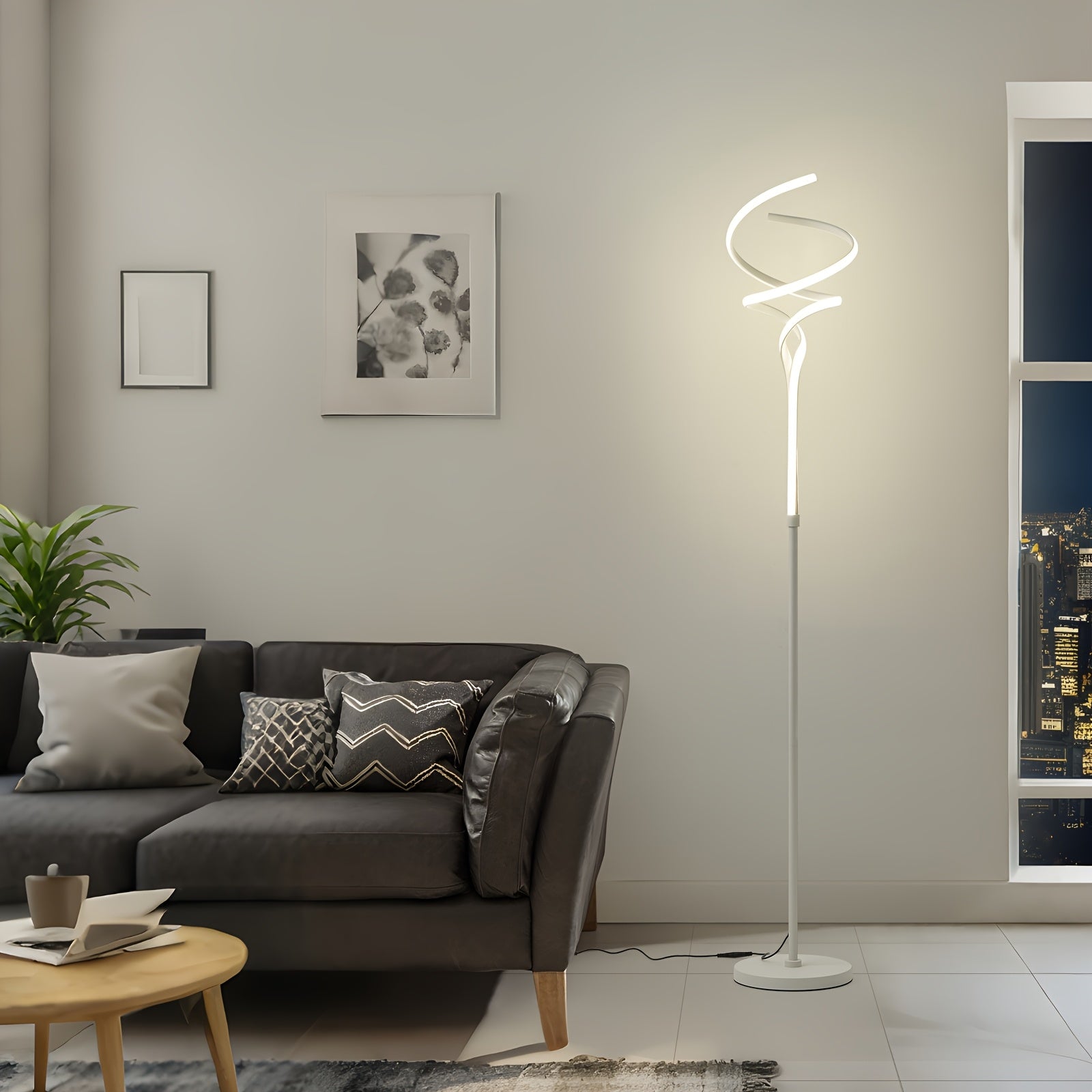 Dimmable LED Spiral Floor Lamp with Timer - Modern Standing Light for Living Room Bedroom Kitchen and Office - ZOOMNSTORE