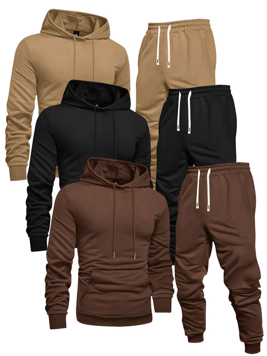 Mens Casual Hoodie and Sweatpants Set - Long Sleeve Pullover with Elastic Waist Joggers - ZOOMNSTORE