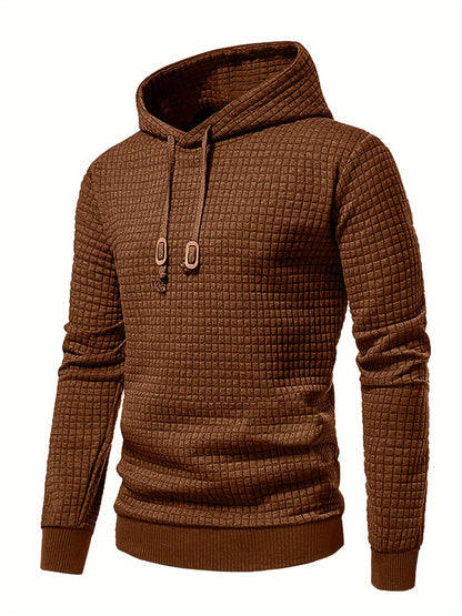 Mens Athletic Hoodie - Navy Blue Stretchy Pullover with Waffle Knit Fabric and Ribbed Cuffs - ZOOMNSTORE