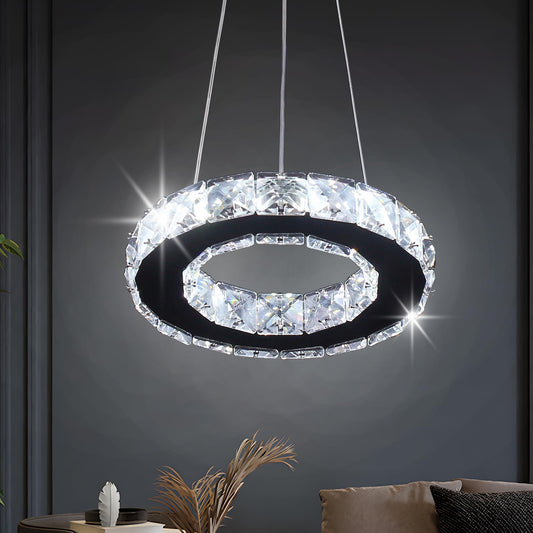 Modern Round LED Chandelier - Elegant Chrome Crystal Pendant Light for Dining Room Kitchen Island and Hallway - Cool WhiteMulticolor - ZOOMNSTORE