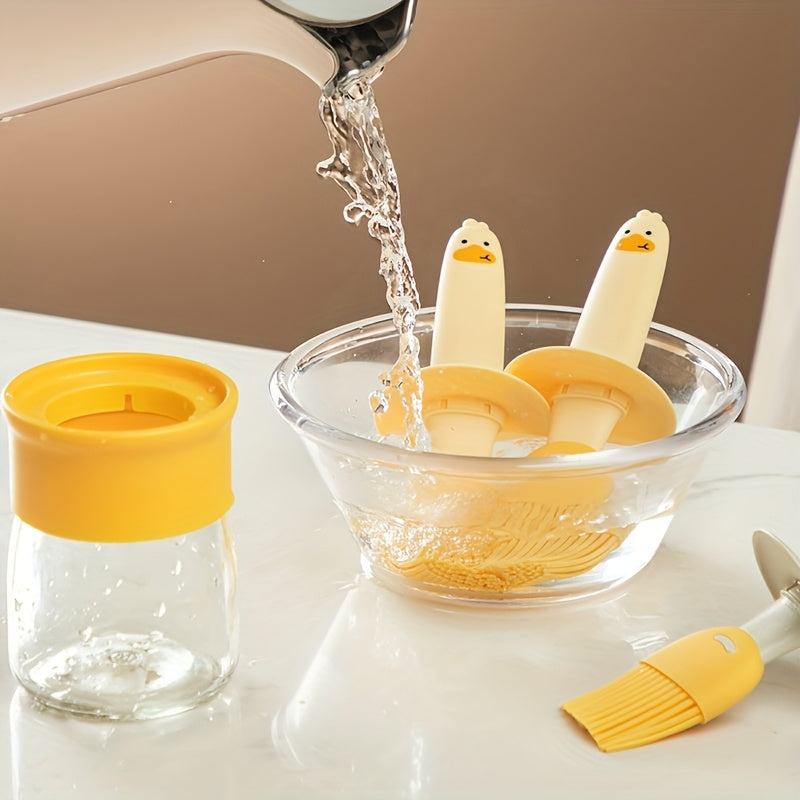 Yellow Duck Silicone  Glass Oil Brush Pot for Barbecue Camping  Kitchen Use - ZOOMNSTORE