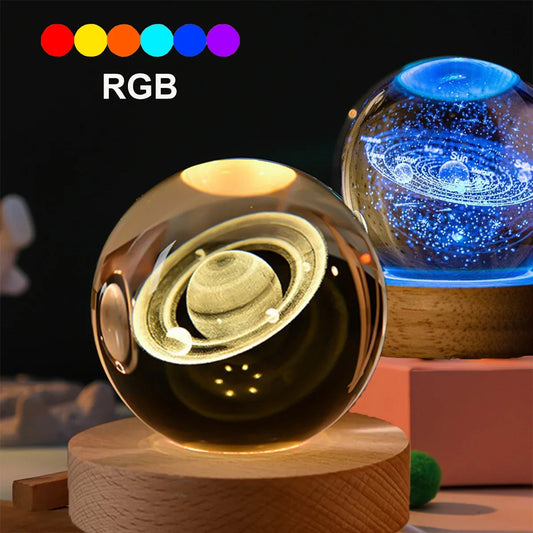 3D Crystal Ball Lamp - Laser Engraved Solar System Globe | Astronomy Gift Idea - ZOOMNSTORE