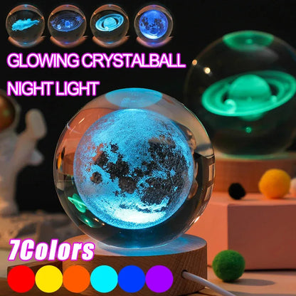 3D Crystal Ball Lamp - Laser Engraved Solar System Globe | Astronomy Gift Idea - ZOOMNSTORE