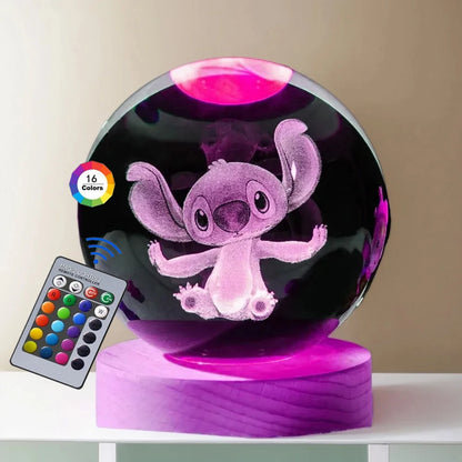 3D Crystal Ball Night Light – USB Powered Lamp With Remote Control & Wooden Base - ZOOMNSTORE