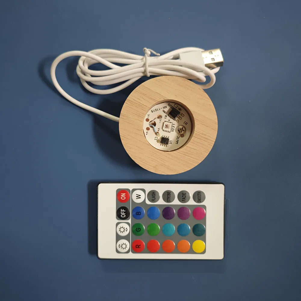 3D Crystal Ball Night Light – USB Powered Lamp With Remote Control & Wooden Base - ZOOMNSTORE