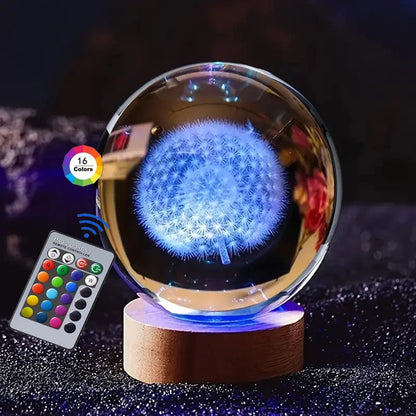 3D Crystal Ball Night Light – USB Powered Lamp With Remote Control & Wooden Base - ZOOMNSTORE