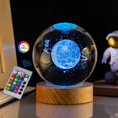 3D Crystal Ball Night Light – USB Powered Lamp With Remote Control & Wooden Base - ZOOMNSTORE