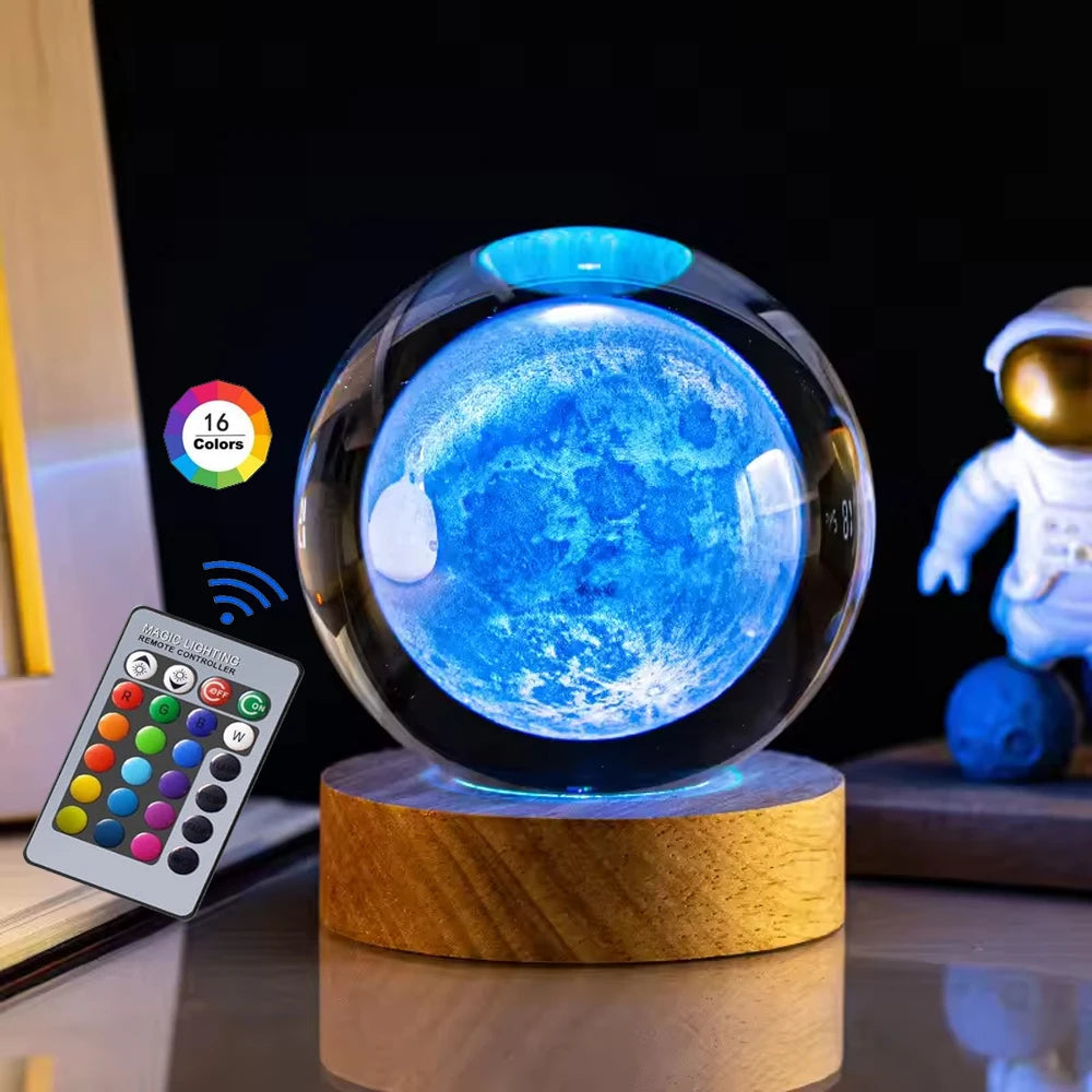 3D Crystal Ball Night Light – USB Powered Lamp With Remote Control & Wooden Base - ZOOMNSTORE