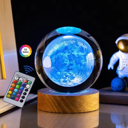 3D Crystal Ball Night Light – USB Powered Lamp With Remote Control & Wooden Base - ZOOMNSTORE