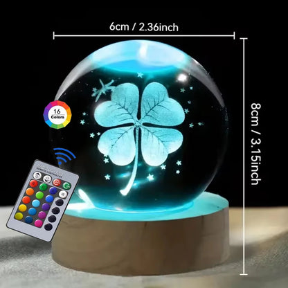 3D Crystal Ball Night Light – USB Powered Lamp With Remote Control & Wooden Base - ZOOMNSTORE