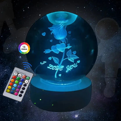 3D Crystal Ball Night Light – USB Powered Lamp With Remote Control & Wooden Base - ZOOMNSTORE