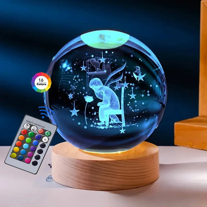 3D Crystal Ball Night Light – USB Powered Lamp With Remote Control & Wooden Base - ZOOMNSTORE