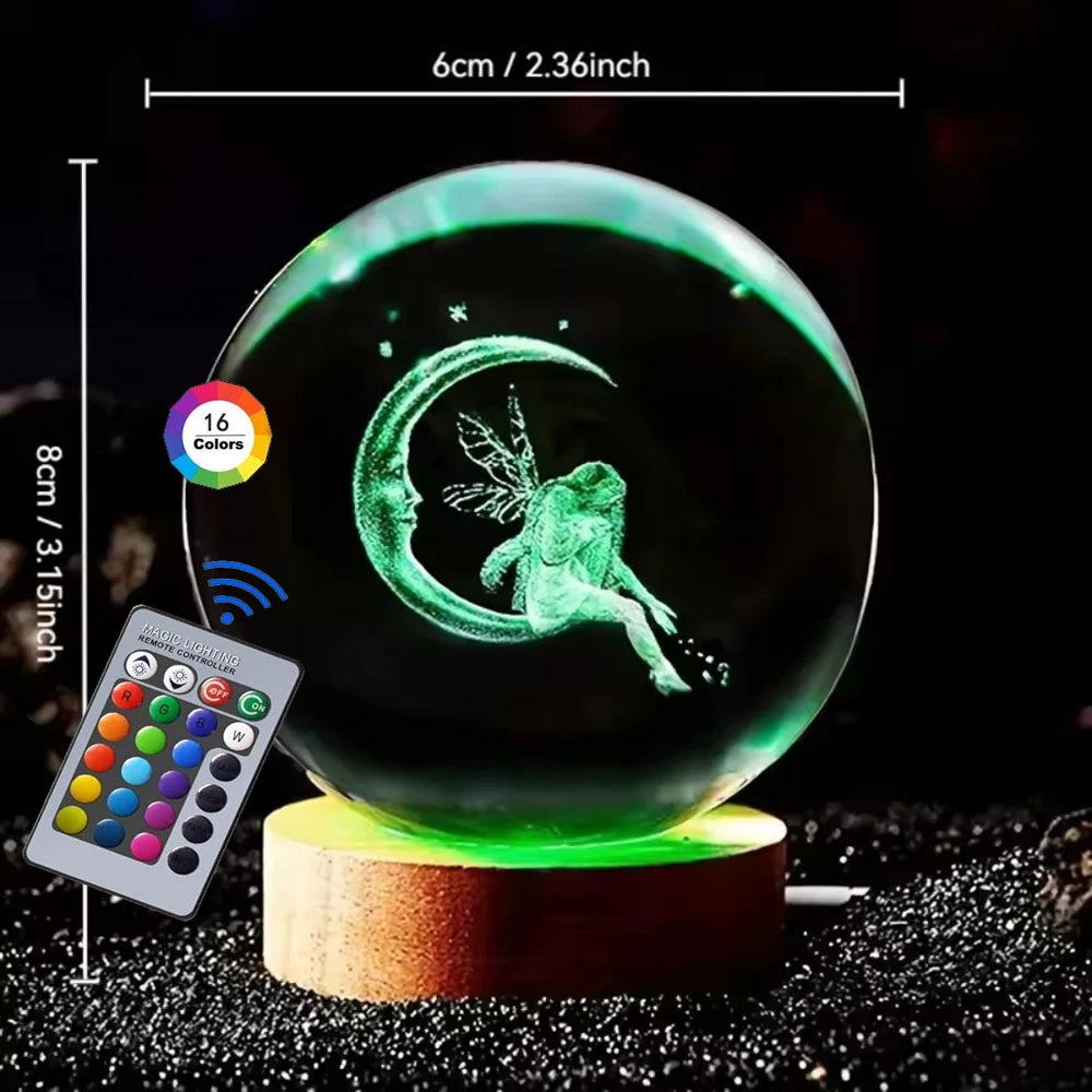 3D Crystal Ball Night Light – USB Powered Lamp With Remote Control & Wooden Base - ZOOMNSTORE