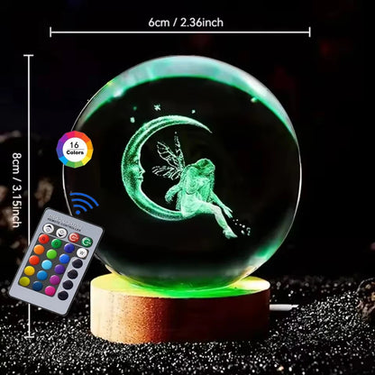 3D Crystal Ball Night Light – USB Powered Lamp With Remote Control & Wooden Base - ZOOMNSTORE