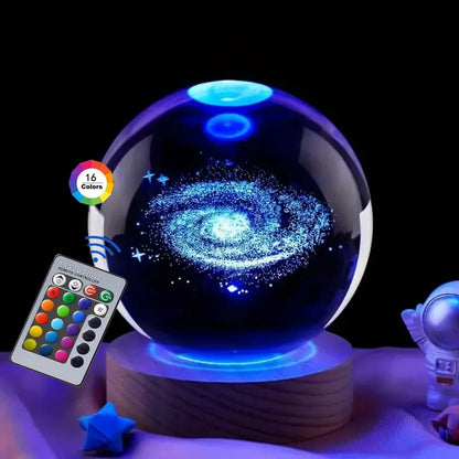 3D Crystal Ball Night Light – USB Powered Lamp With Remote Control & Wooden Base - ZOOMNSTORE