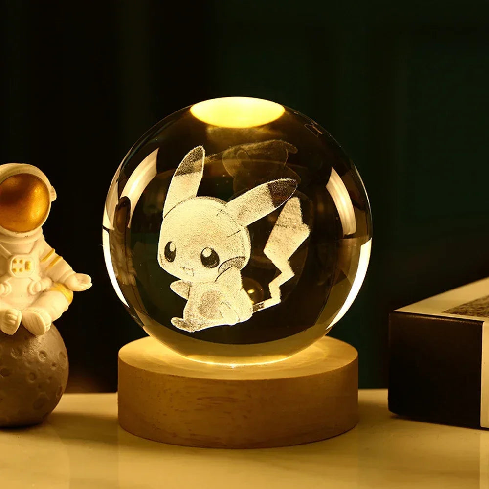 3D Crystal Night Light – Pikachu Laser Carved Lamp With Soothing Bedtime Glow - ZOOMNSTORE