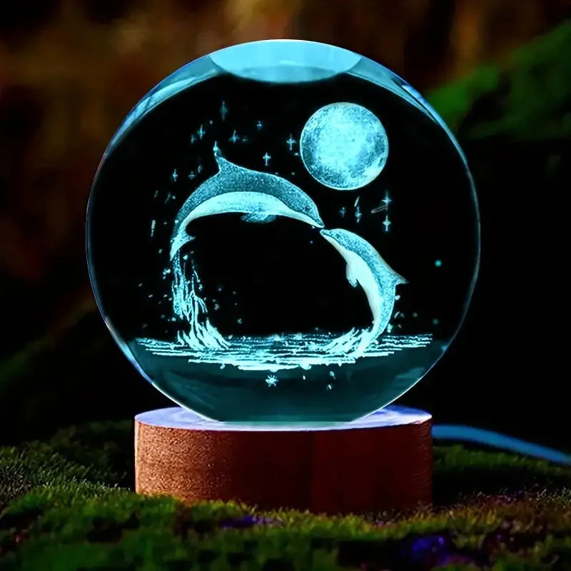 3D Dolphin Crystal Ball – Laser Etched Moon Sphere Marine Animal Lamp - ZOOMNSTORE