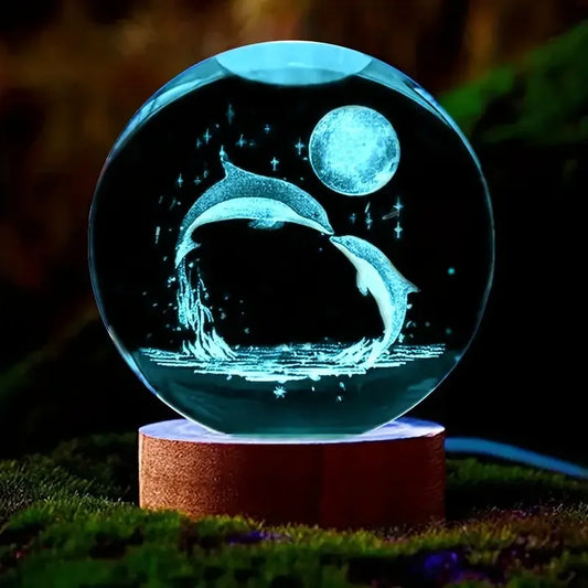 3D Dolphin Crystal Ball – Laser Etched Moon Sphere Marine Animal Lamp - ZOOMNSTORE