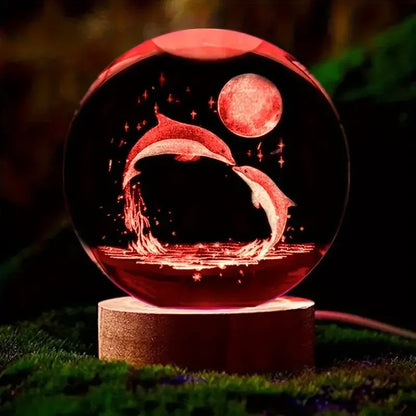 3D Dolphin Crystal Ball – Laser Etched Moon Sphere Marine Animal Lamp - ZOOMNSTORE