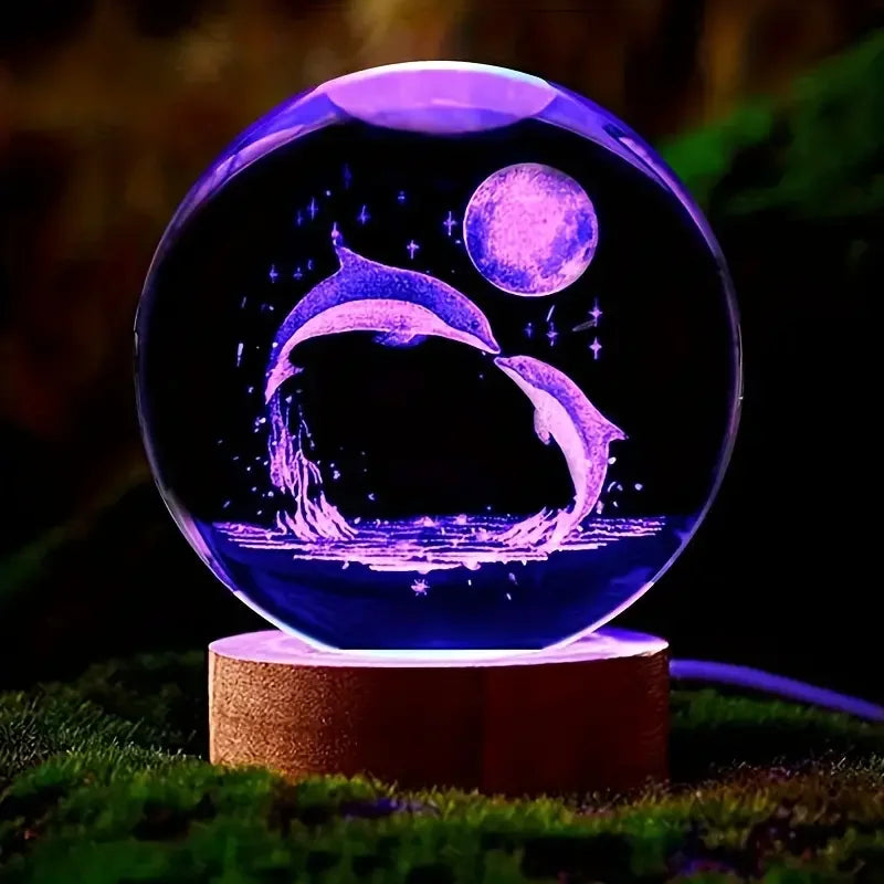 3D Dolphin Crystal Ball – Laser Etched Moon Sphere Marine Animal Lamp - ZOOMNSTORE