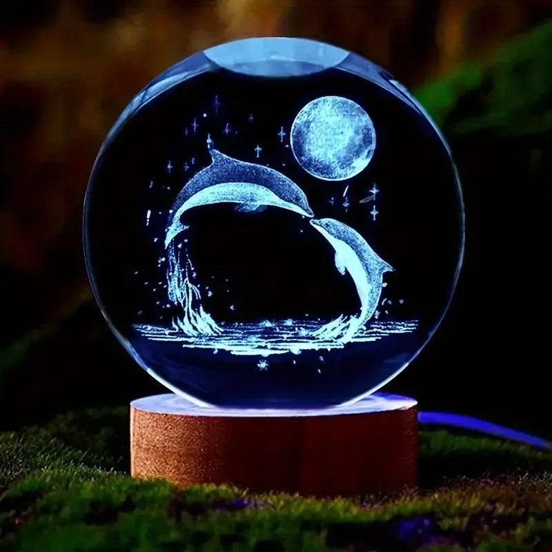 3D Dolphin Crystal Ball – Laser Etched Moon Sphere Marine Animal Lamp - ZOOMNSTORE