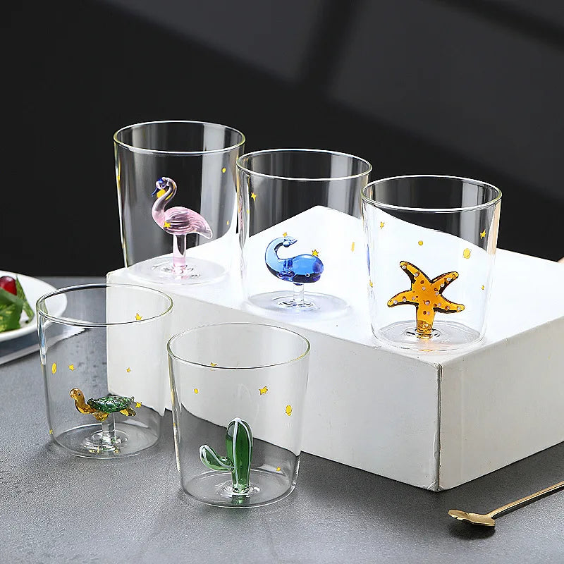 3D Glass Cup - Handmade Bubble Mug With Animal & Plant Shapes | Eco-Friendly Drinkware Gift - ZOOMNSTORE