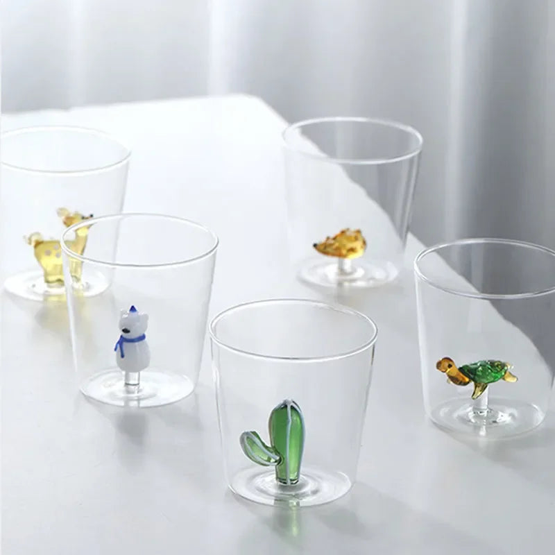 3D Glass Cup - Handmade Bubble Mug With Animal & Plant Shapes | Eco-Friendly Drinkware Gift - ZOOMNSTORE