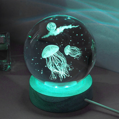3D Jellyfish Night Light – LED Crystal Lamp With Engraved Glass Ball, Romantic Bedroom Decor - ZOOMNSTORE