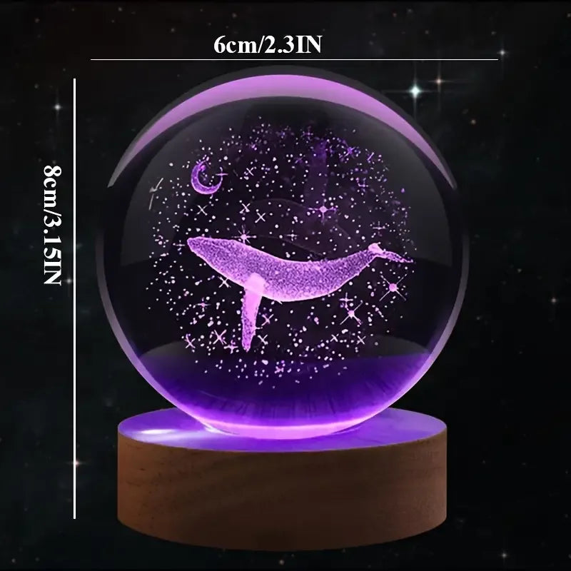 3D Laser Night Light – Crystal Ball Lamp with Moon Whale Light, Polished Glass Art - ZOOMNSTORE