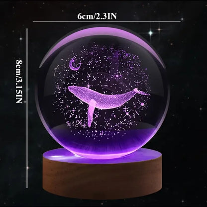 3D Laser Night Light – Crystal Ball Lamp with Moon Whale Light, Polished Glass Art - ZOOMNSTORE