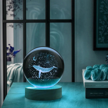 3D Laser Night Light – Crystal Ball Lamp with Moon Whale Light, Polished Glass Art - ZOOMNSTORE