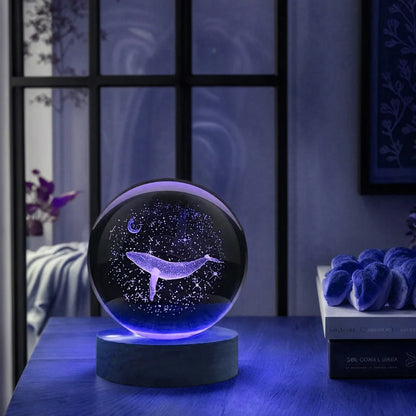 3D Laser Night Light – Crystal Ball Lamp with Moon Whale Light, Polished Glass Art - ZOOMNSTORE