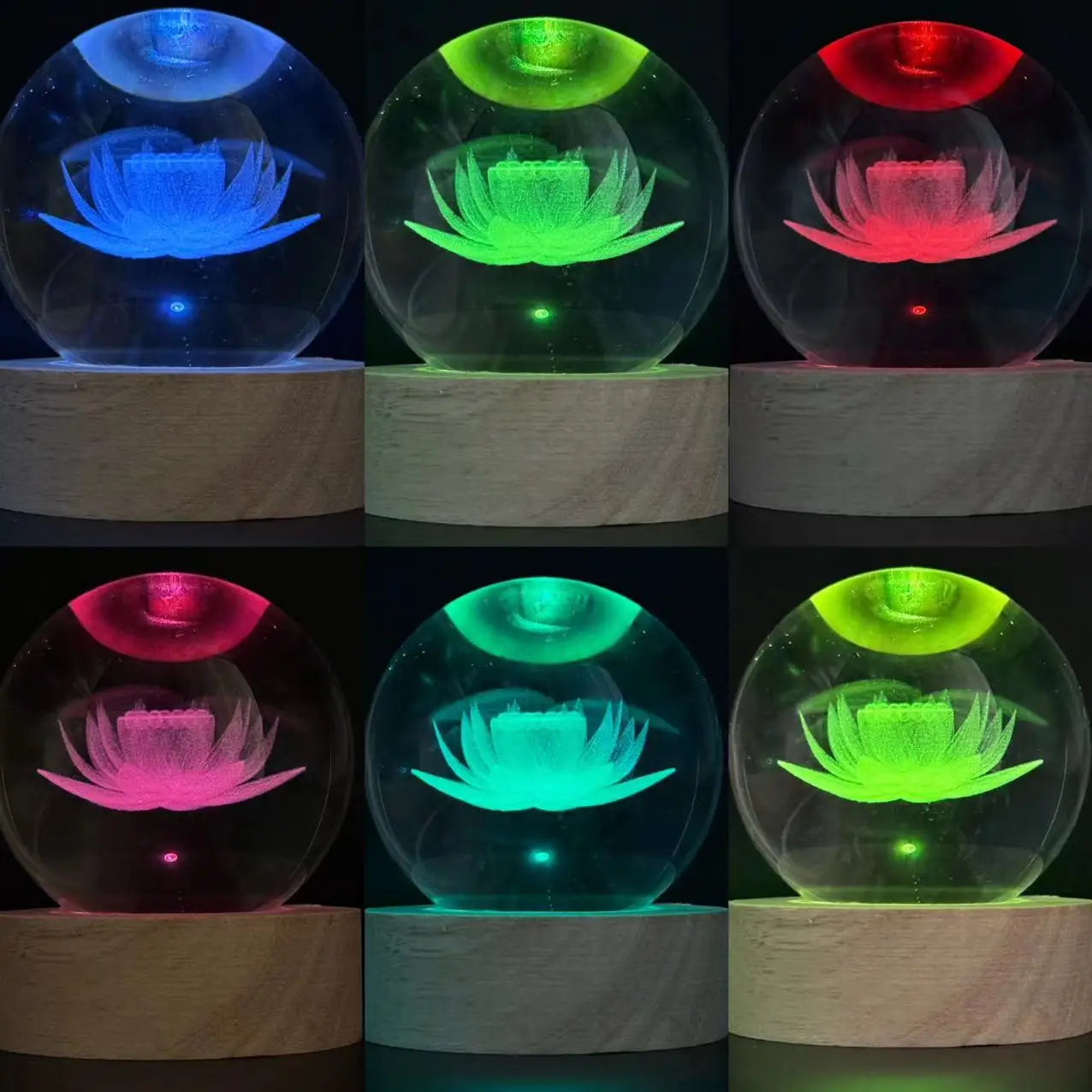 3D Lotus Night Light – Crystal Ball Lamp With Color Laser Engraving, Romantic LED Decor - ZOOMNSTORE