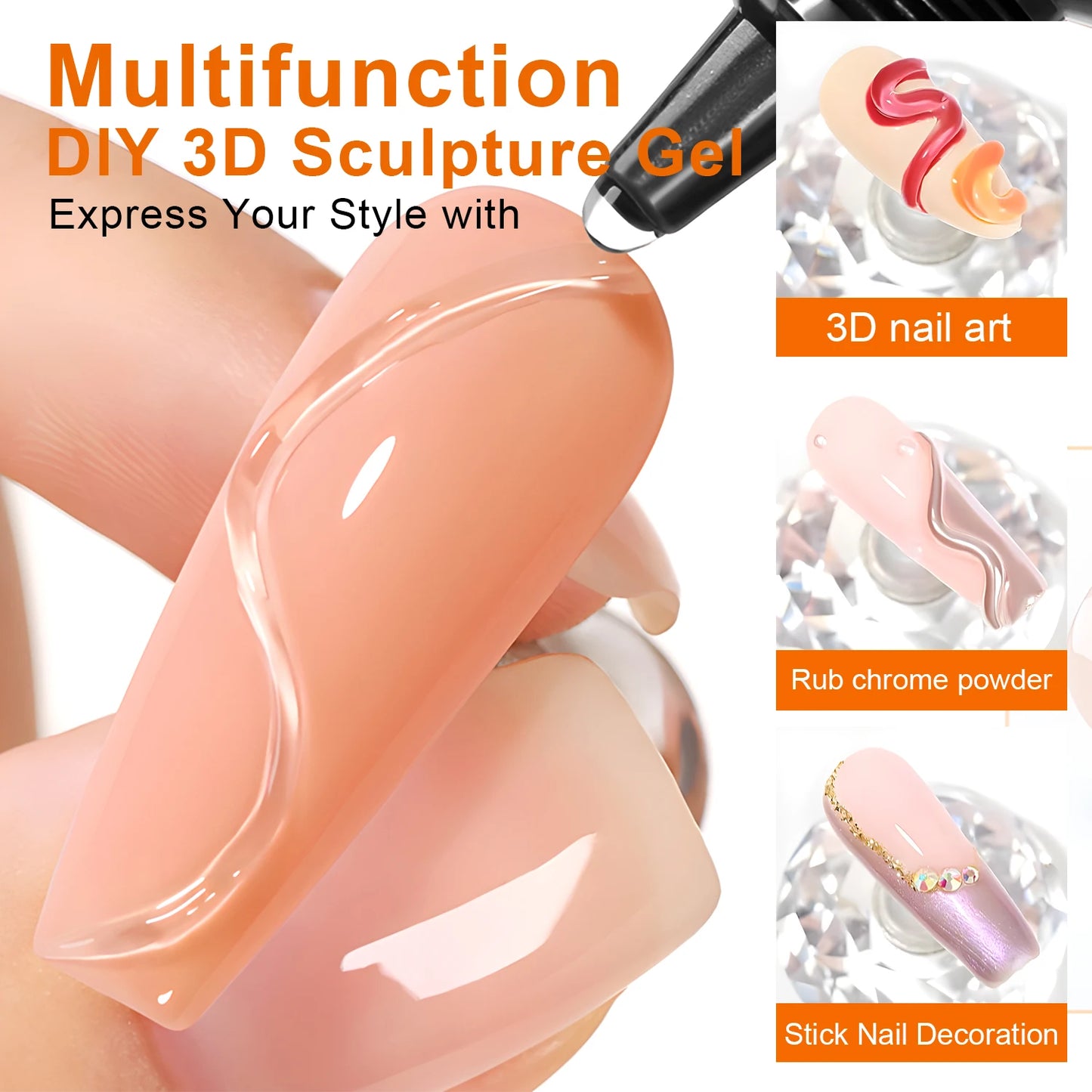 3D Nail Art Gel - Waterproof Sculpting Gel 10ml for Creative DIY Designs & Intricate Shapes - ZOOMNSTORE
