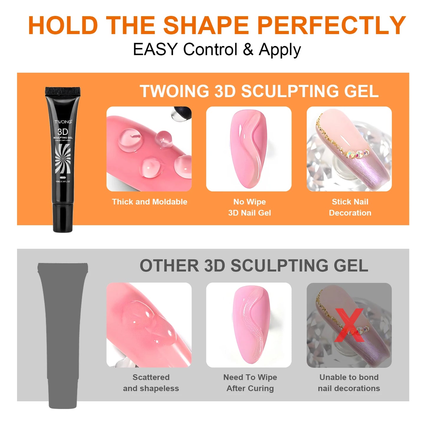 3D Nail Art Gel - Waterproof Sculpting Gel 10ml for Creative DIY Designs & Intricate Shapes - ZOOMNSTORE