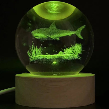 3D Ocean Shark Nightlight – Color Laser Carved Crystal Ball Lamp | Holiday Gift Light - ZOOMNSTORE