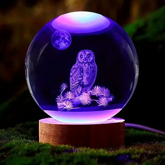 3D Owl Nightlight – Crystal Ball Lamp With Laser Engraving & Ambient Glow - ZOOMNSTORE