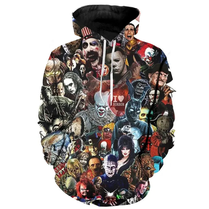 3D Printed Horror Movie Hoodie - Oversized Casual Pullover for Men  Women - ZOOMNSTORE