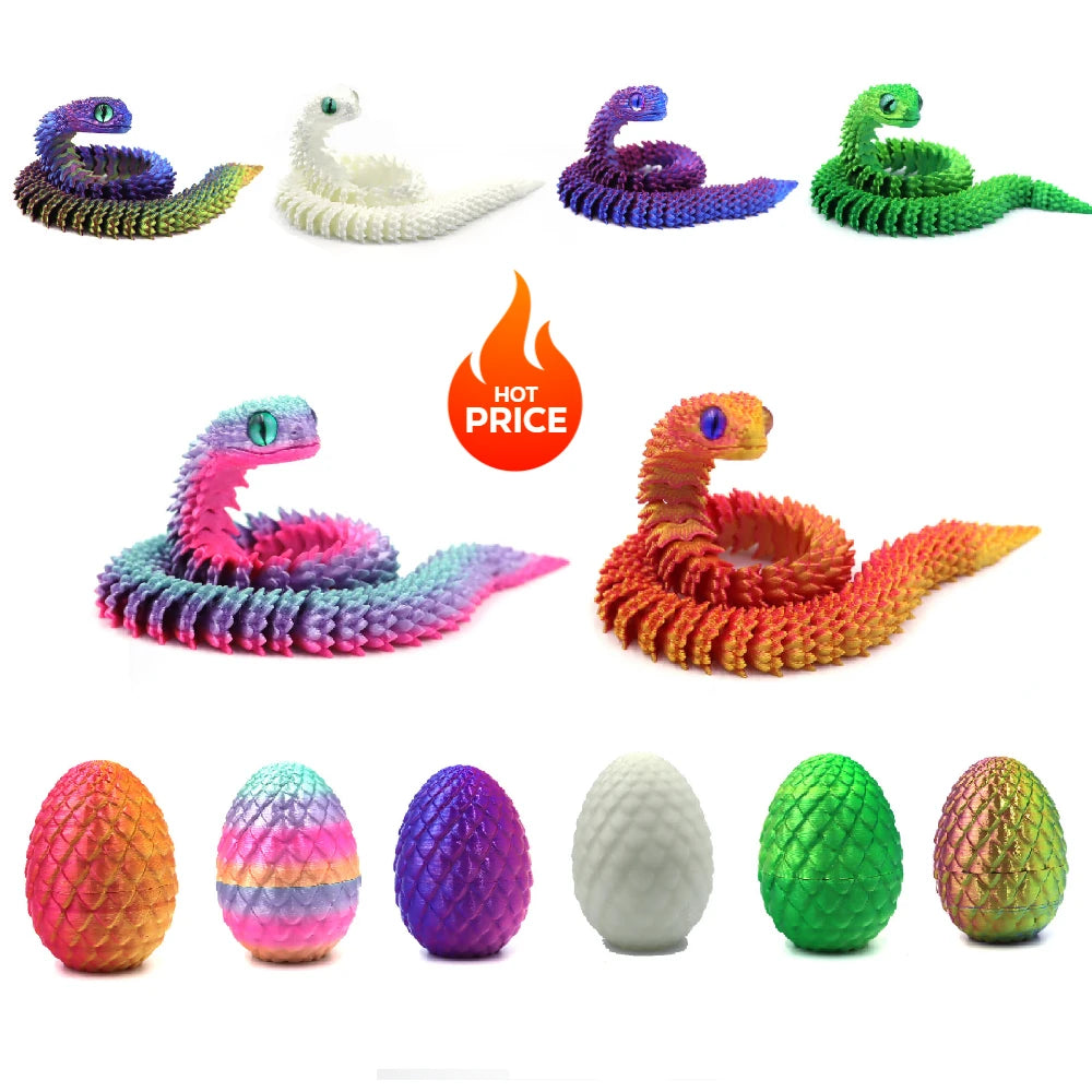 3D Printed Snake Figurine – Movable Action Figures | Flexible Posture Snake Model Toy - ZOOMNSTORE