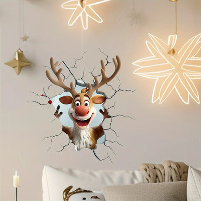 3D Reindeer Wall Decal - Removable Vinyl Christmas Decor - ZOOMNSTORE