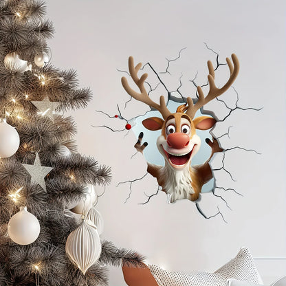 3D Reindeer Wall Decal - Removable Vinyl Christmas Decor - ZOOMNSTORE