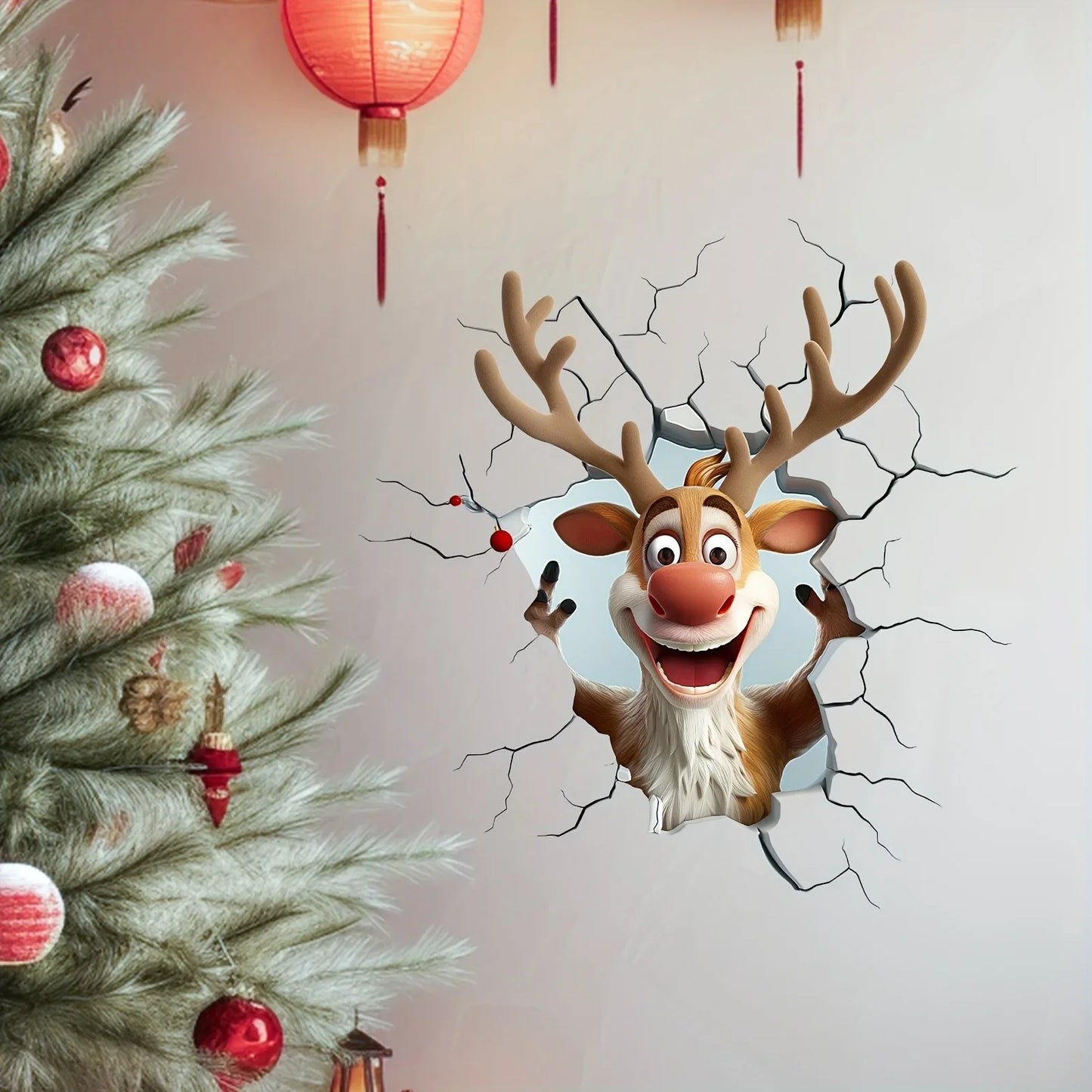 3D Reindeer Wall Decal - Removable Vinyl Christmas Decor - ZOOMNSTORE