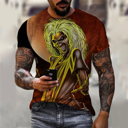 Mens 3D Skull T-Shirt - Black Gothic Short Sleeve Halloween Top - ZOOMNSTORE