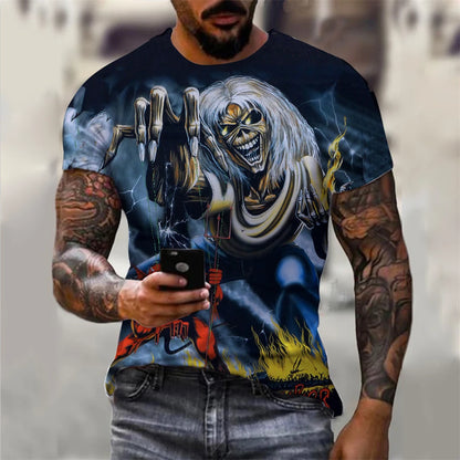 Mens 3D Skull T-Shirt - Black Gothic Short Sleeve Halloween Top - ZOOMNSTORE